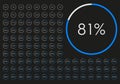 Percentage diagram set. Progress or loading circle symbols. Pie Chat from 1 to 100 percent for infographic design. Vector